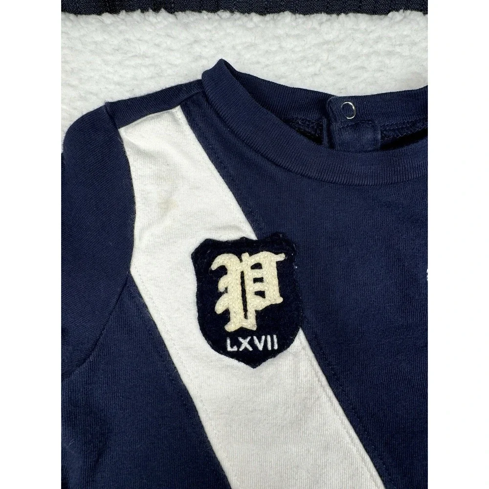 Ralph Lauren One Piece Navy Blue Dia White Stripe Crest - Toddler 9M